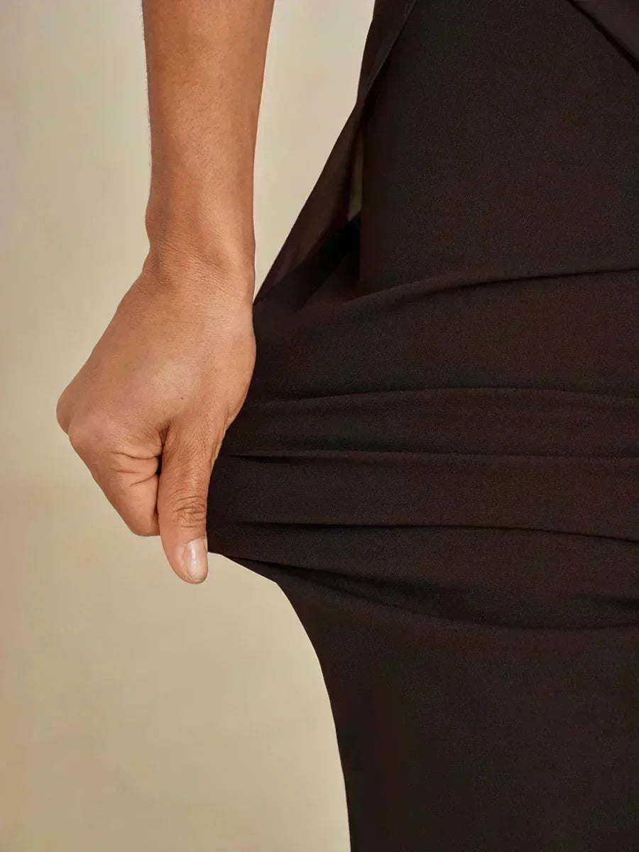 Straight Pants with Flowing Split Chiffon Layer