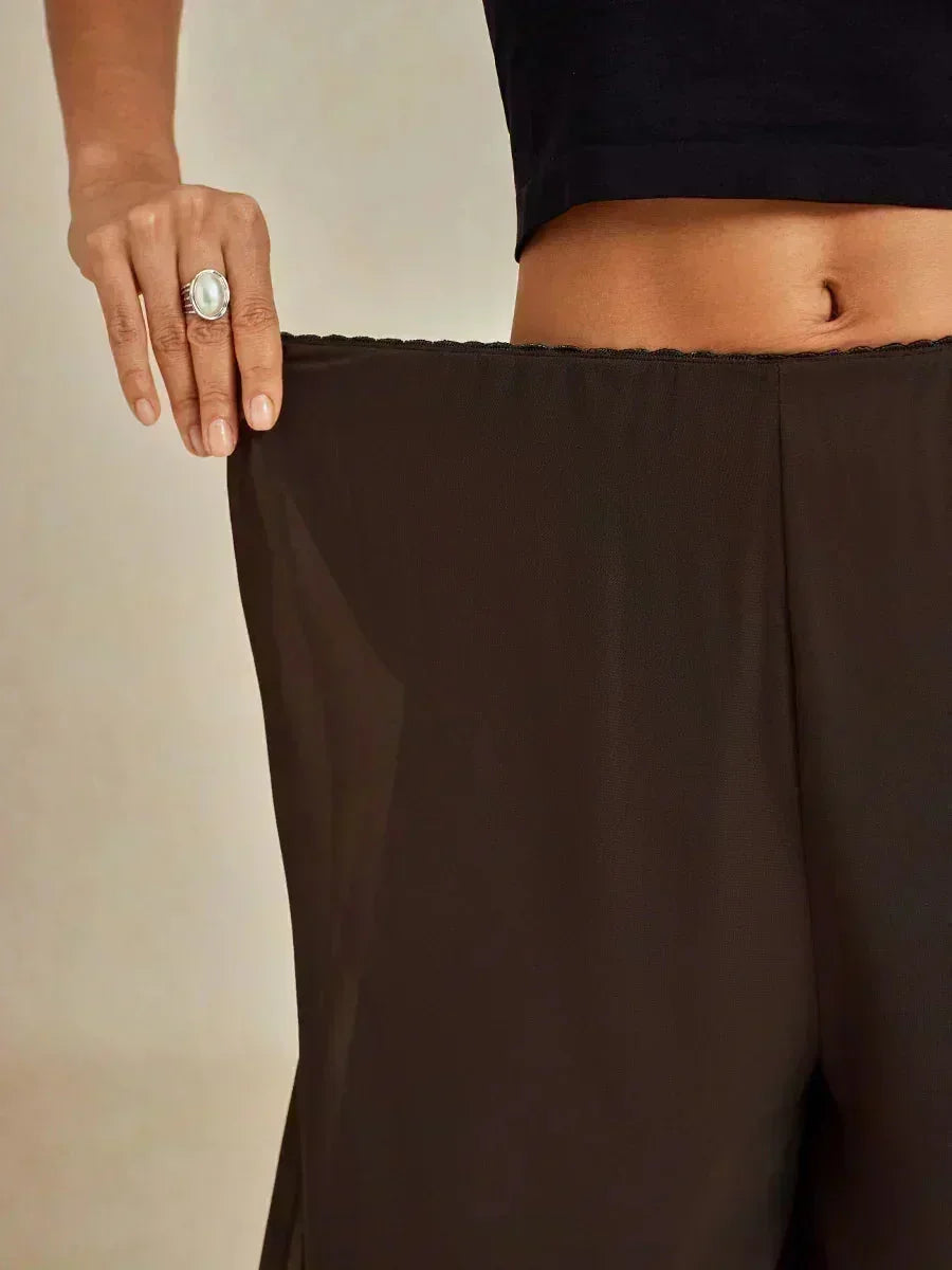Straight Cut Trousers with Chiffon Layer