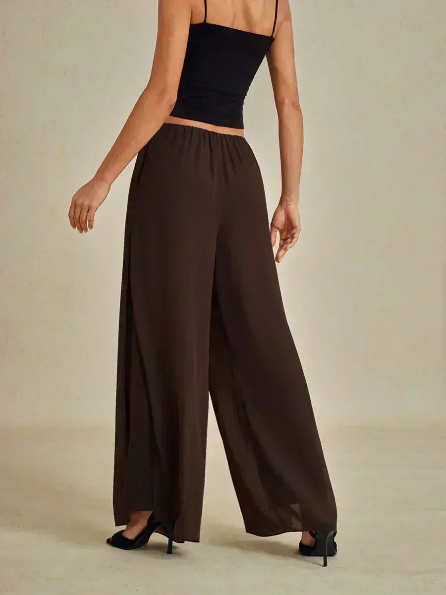 Straight Pants with Chiffon Layer