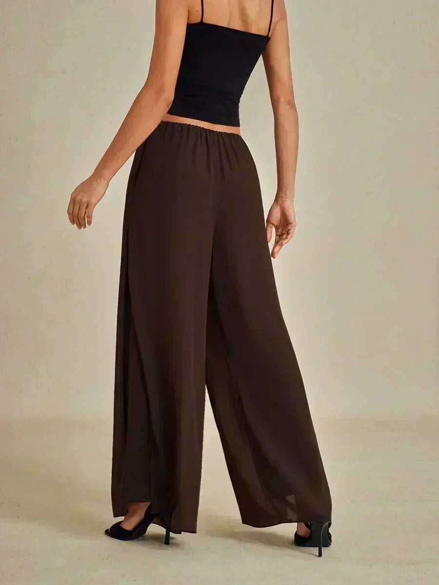 Straight Cut Trousers with Chiffon Layer