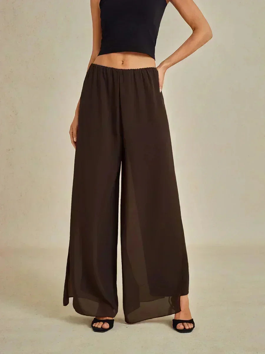 Straight Pants with Chiffon Layer