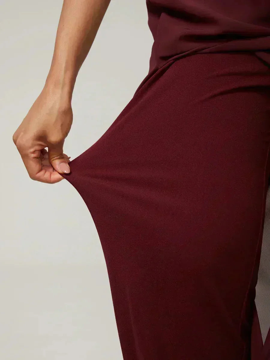 Straight Cut Trousers with Chiffon Layer