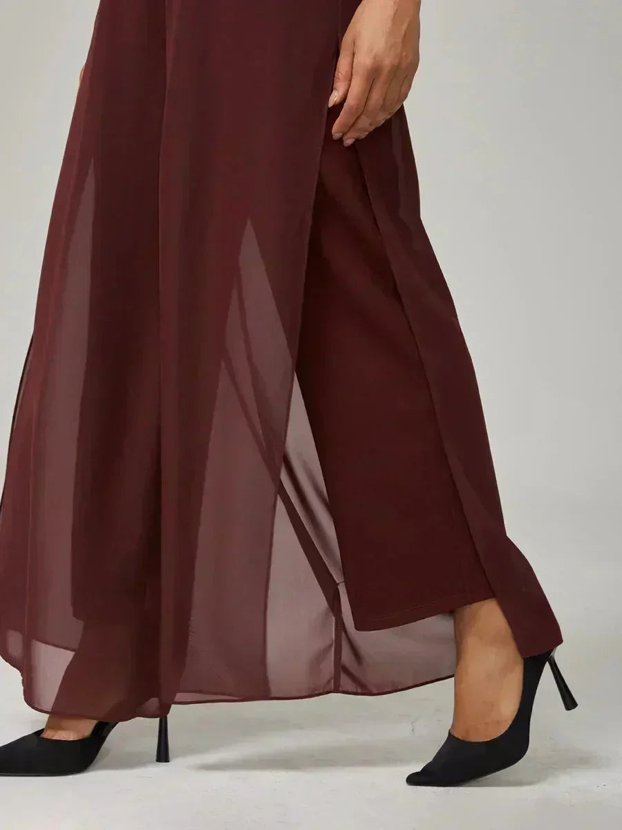 Straight Pants with Chiffon Layer