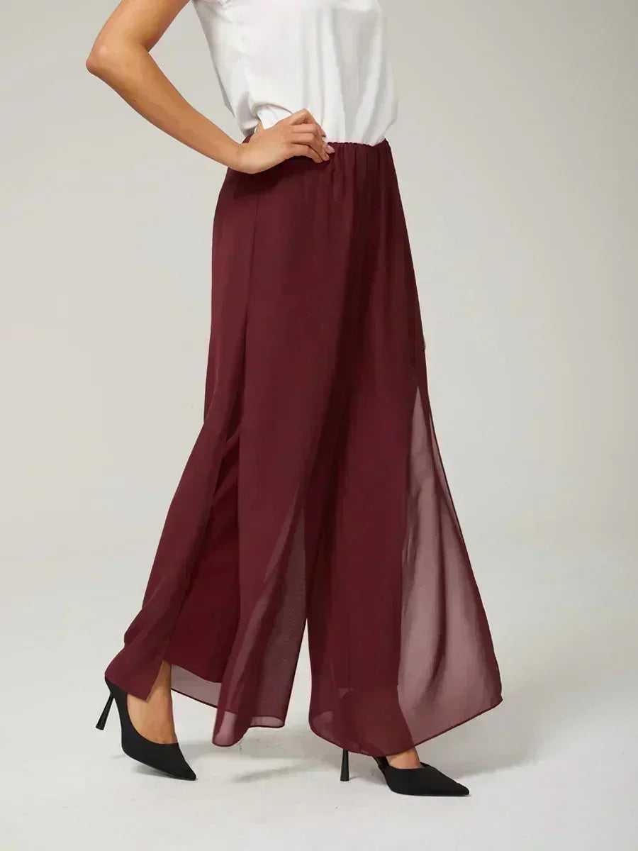 Straight Pants with Chiffon Layer