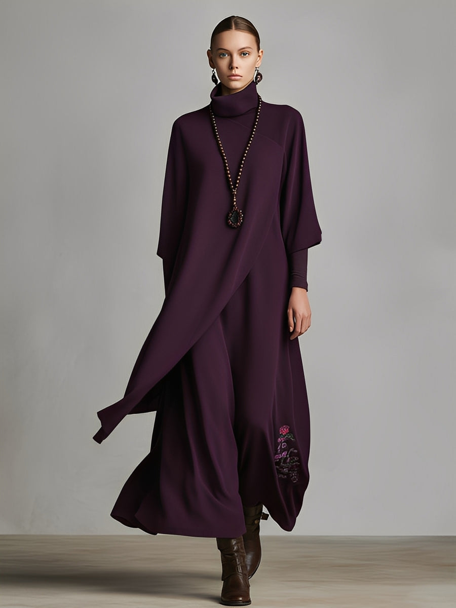 Light Blue Maxi Dresses with High Collar for Women with Embroidery MDA1202K8I