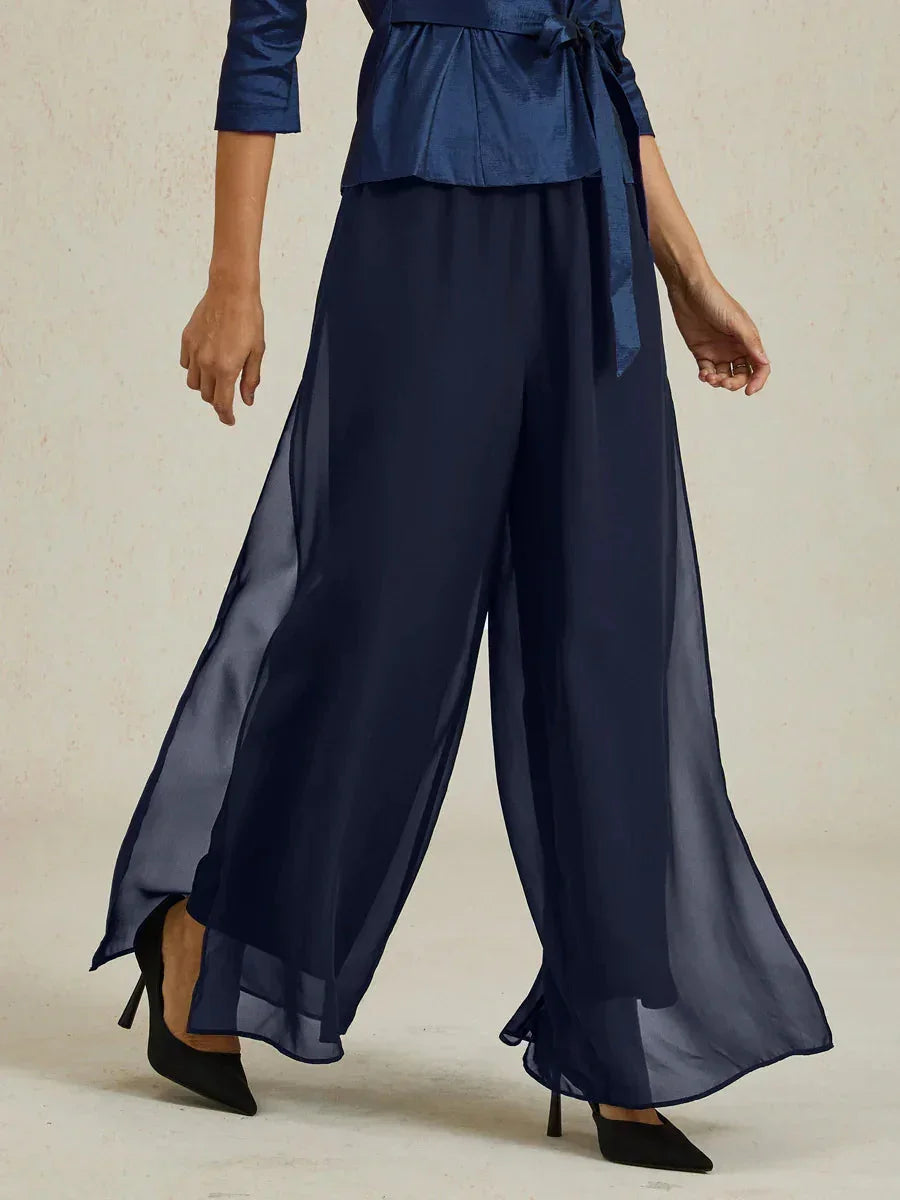 Straight Pants with Chiffon Layer
