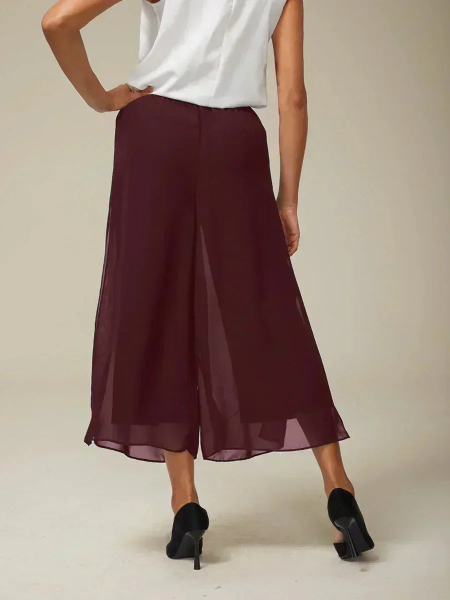 Straight Short Pants with Chiffon Layer
