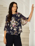 Floral Silk Top with Layered Hem