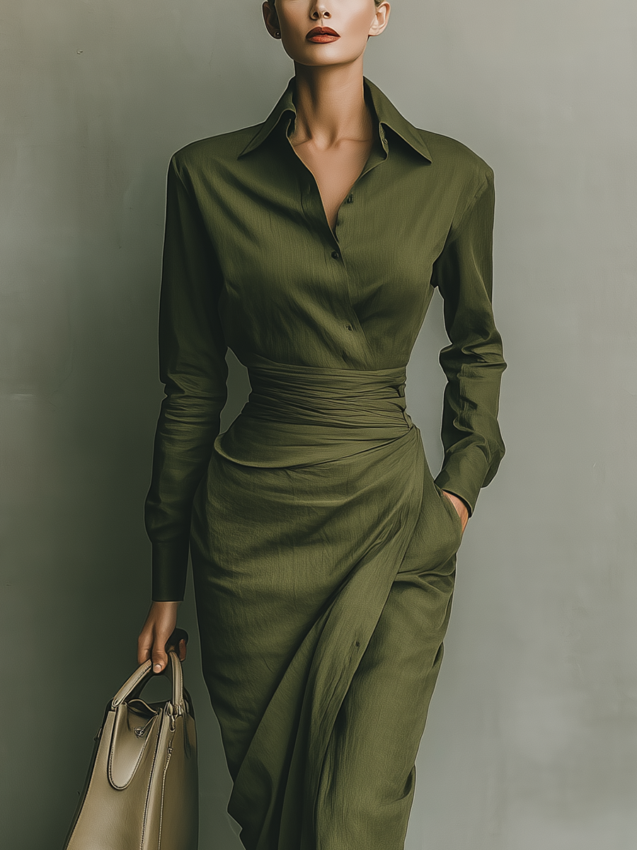 Women's Maxi Dresses in Military Green Cotton Blend MDA2281I8T