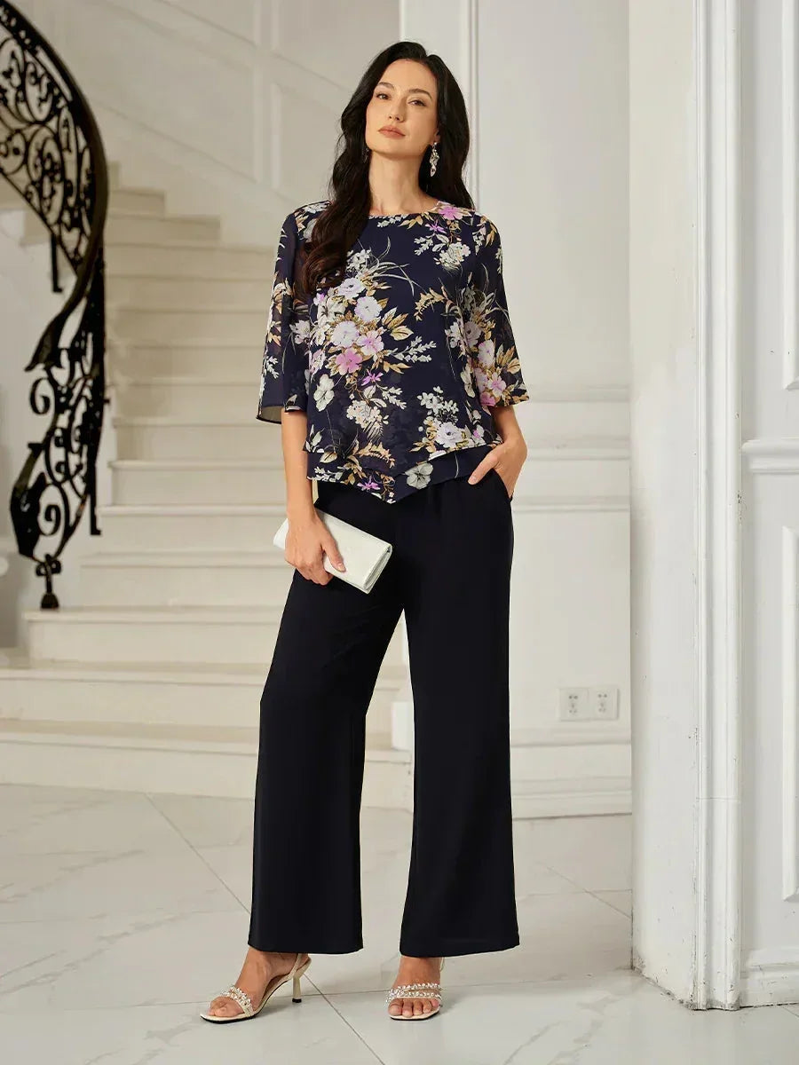 Floral Silk Top with Layered Hem
