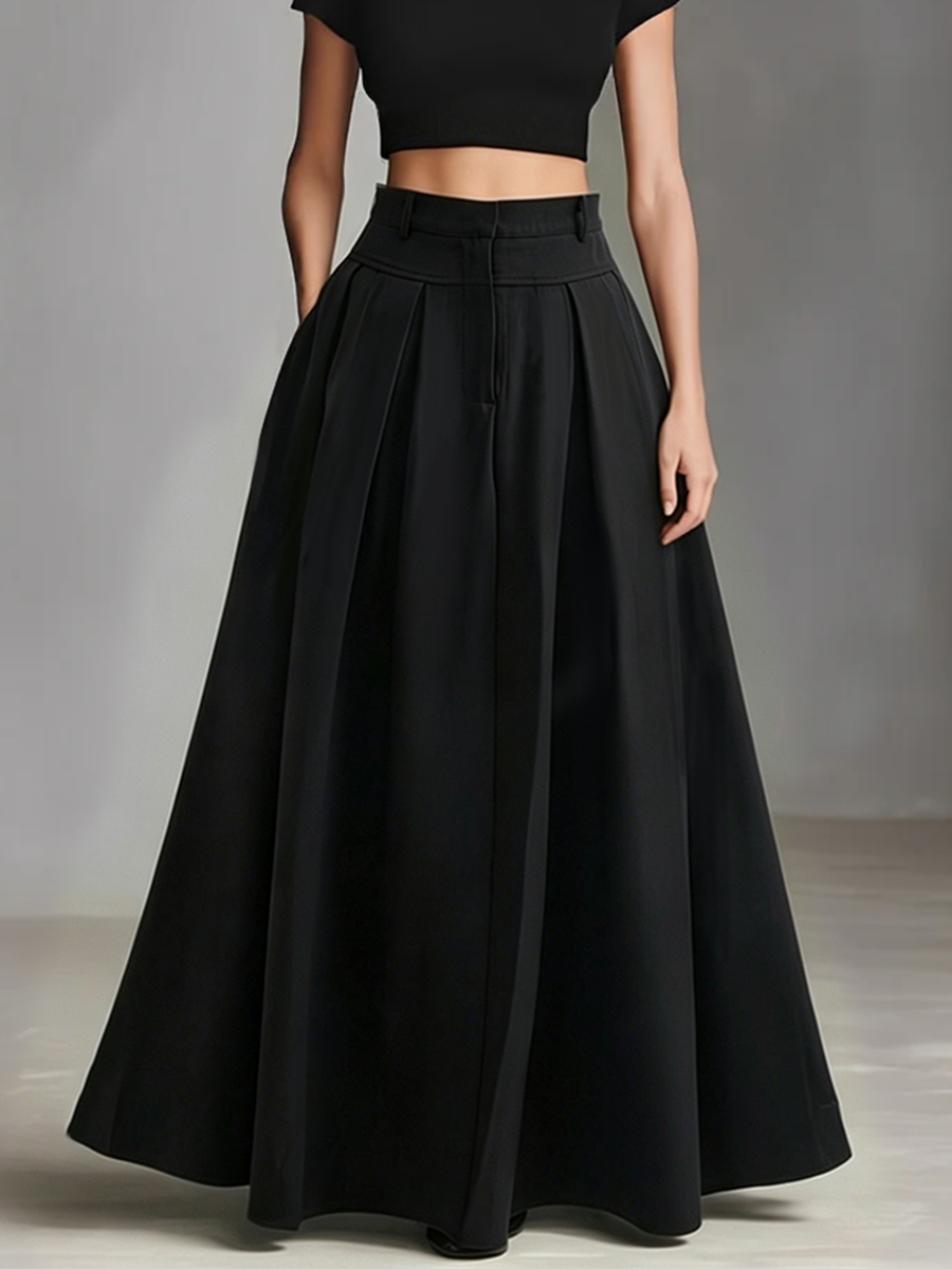 Women's Black Set with Short Top and Maxi Dress, Elegant-Classical Style (Without Belt) MDZ1412A1I