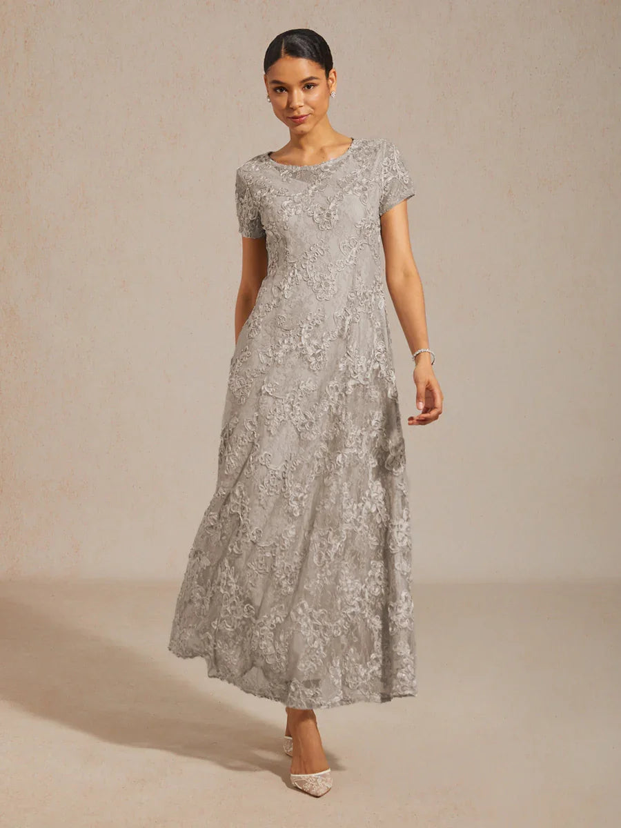 A-Line Dresses with Lace Rosettes and Sequin Embellishments