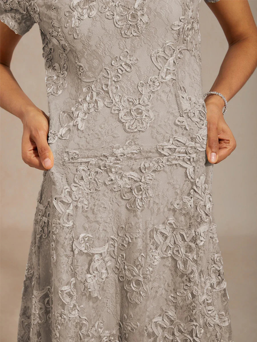 A-Line Dresses with Lace Rosettes and Sequin Embellishments