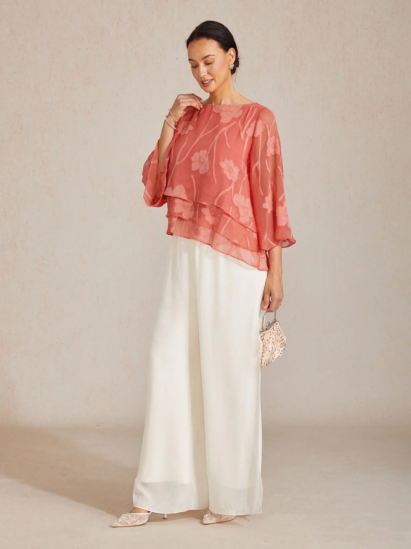 Silk Layered Blouse with Flowers