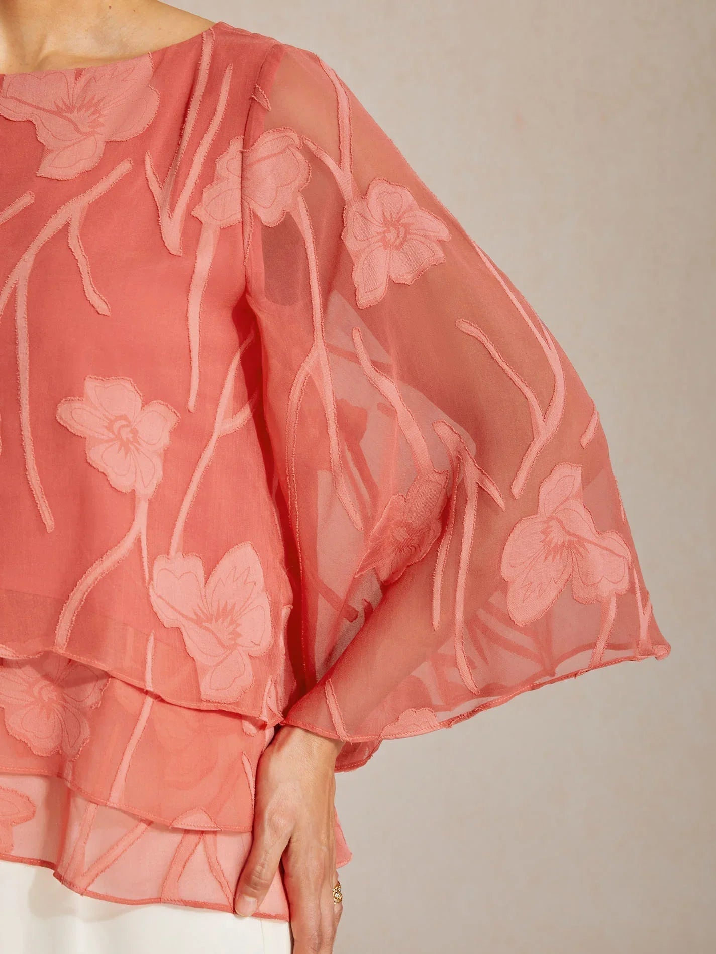 Layered chiffon blouse with flowers