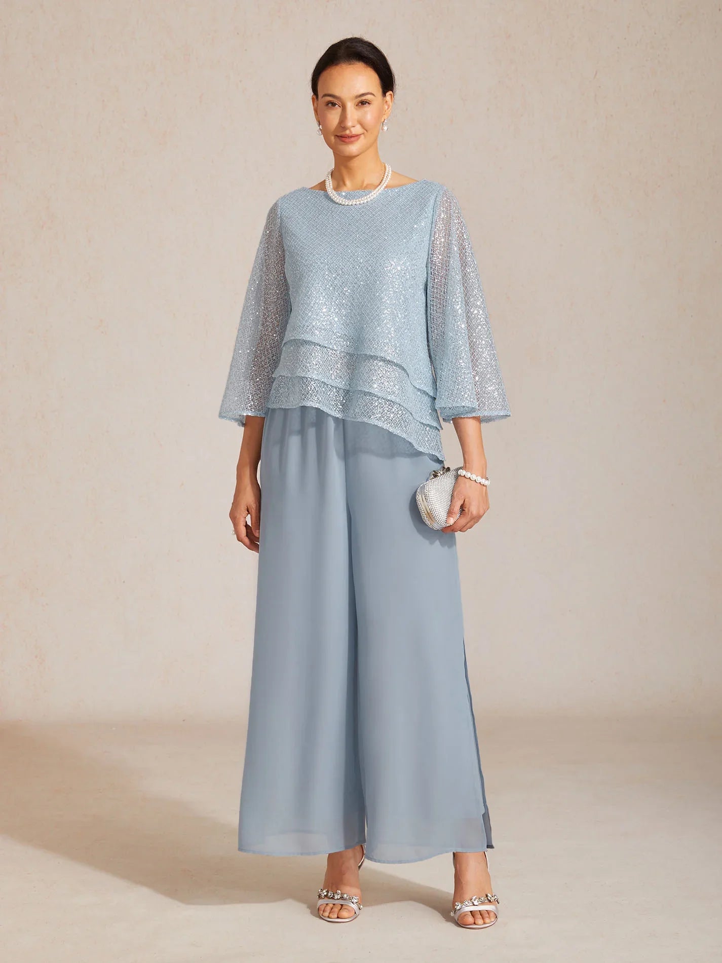 Straight Pants with Chiffon Layer