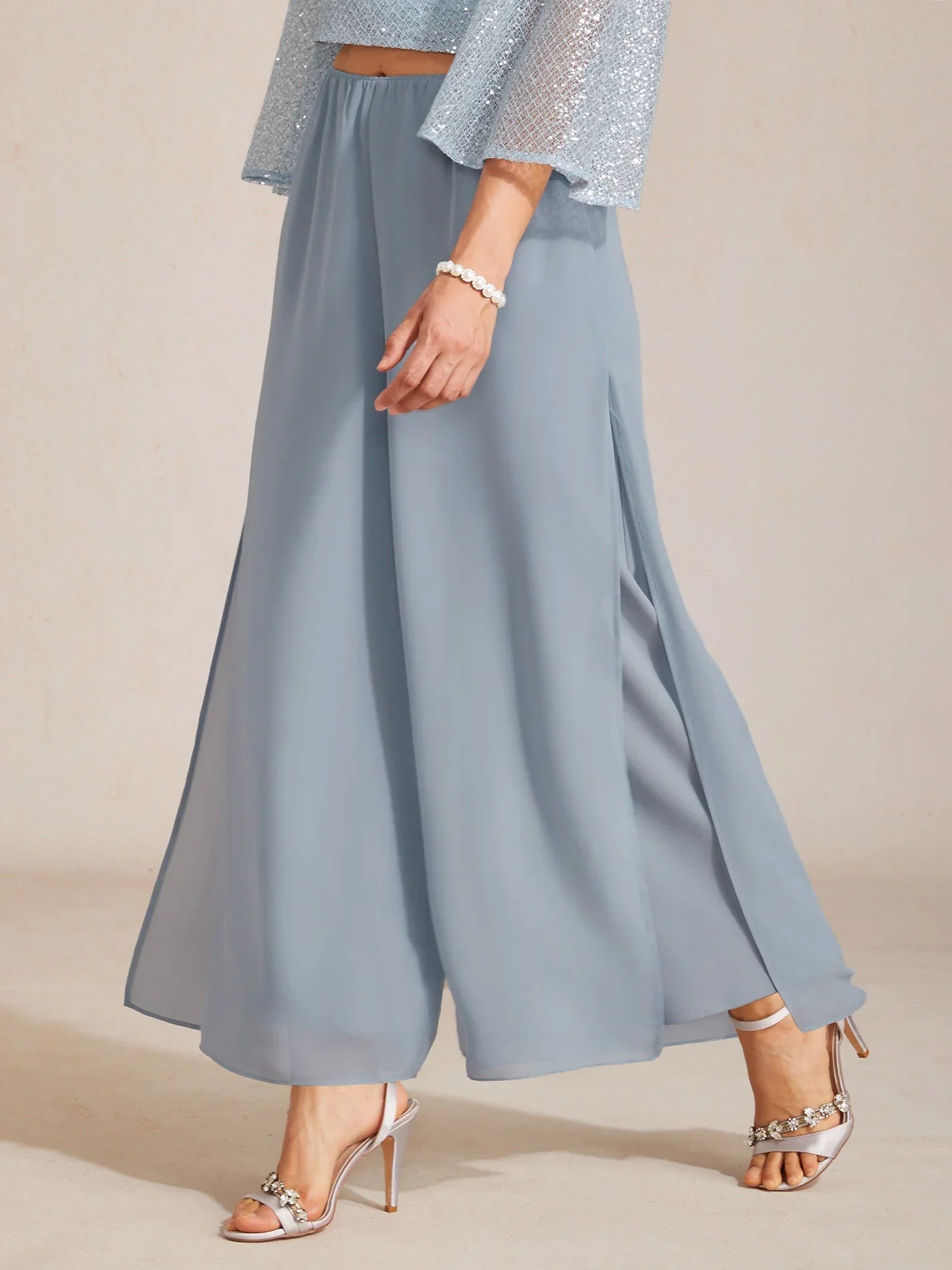 Straight Pants with Chiffon Layer