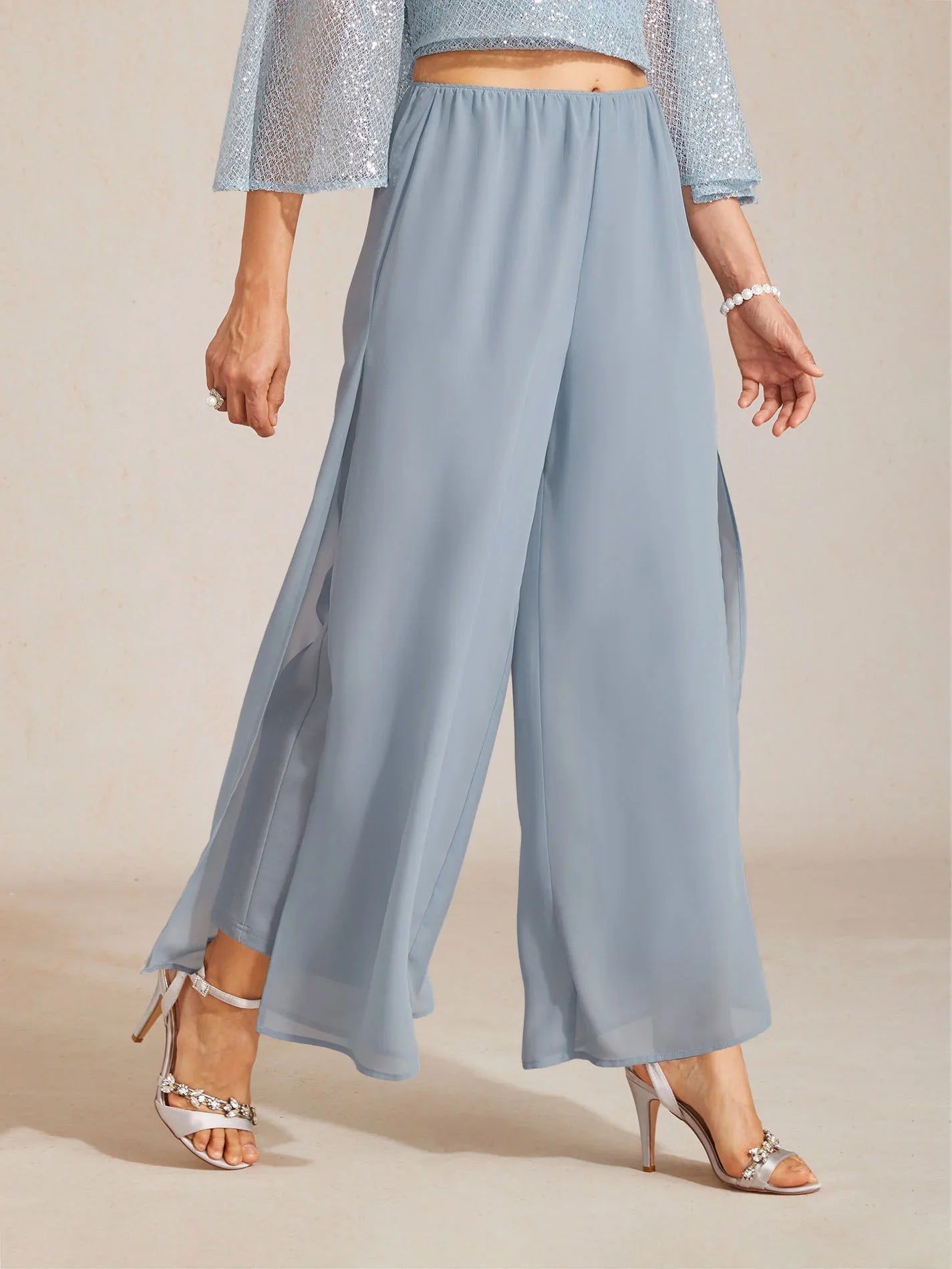 Straight Pants with Chiffon Layer