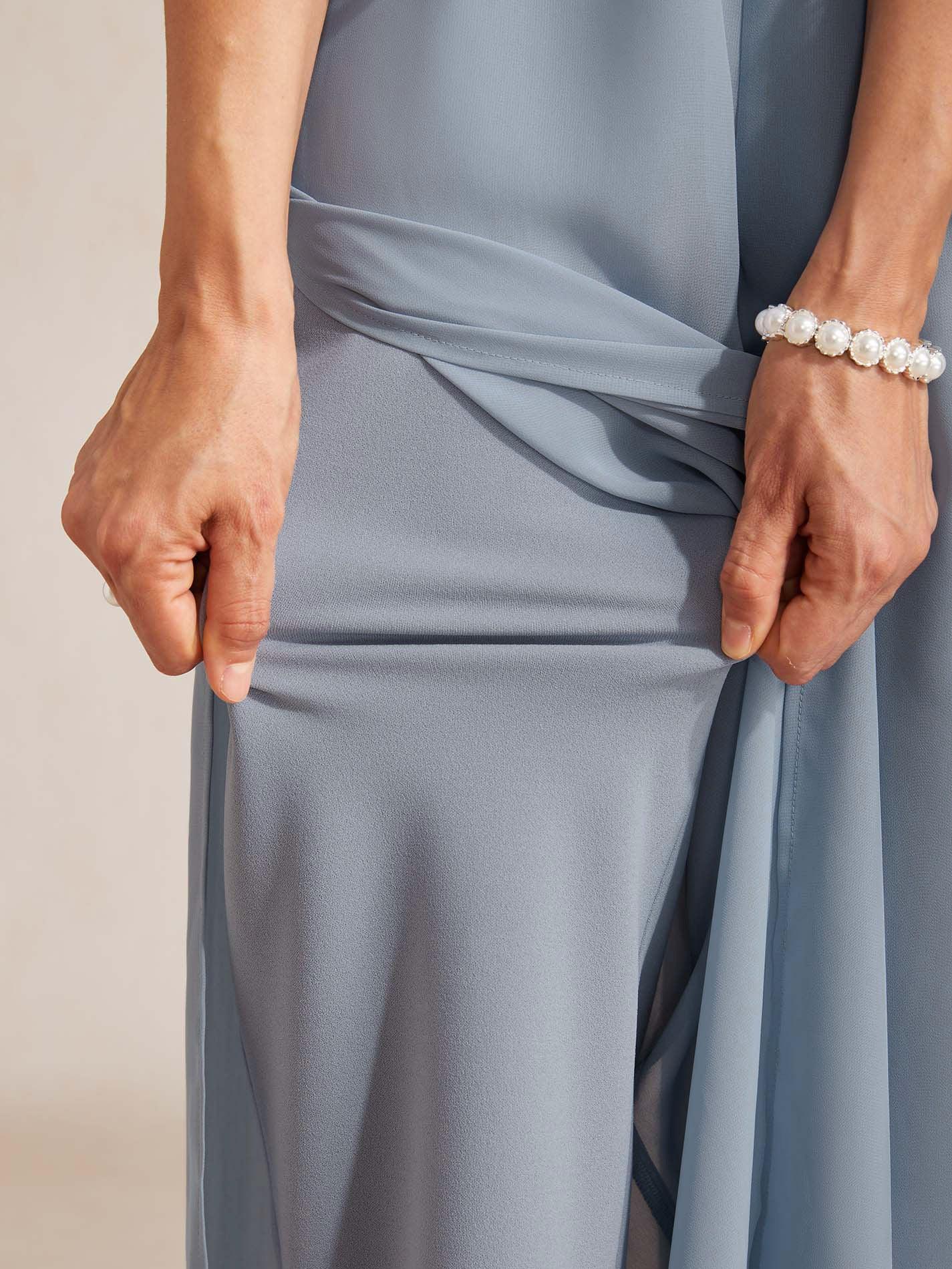 Straight Leg Pants with Chiffon Layer and Cut