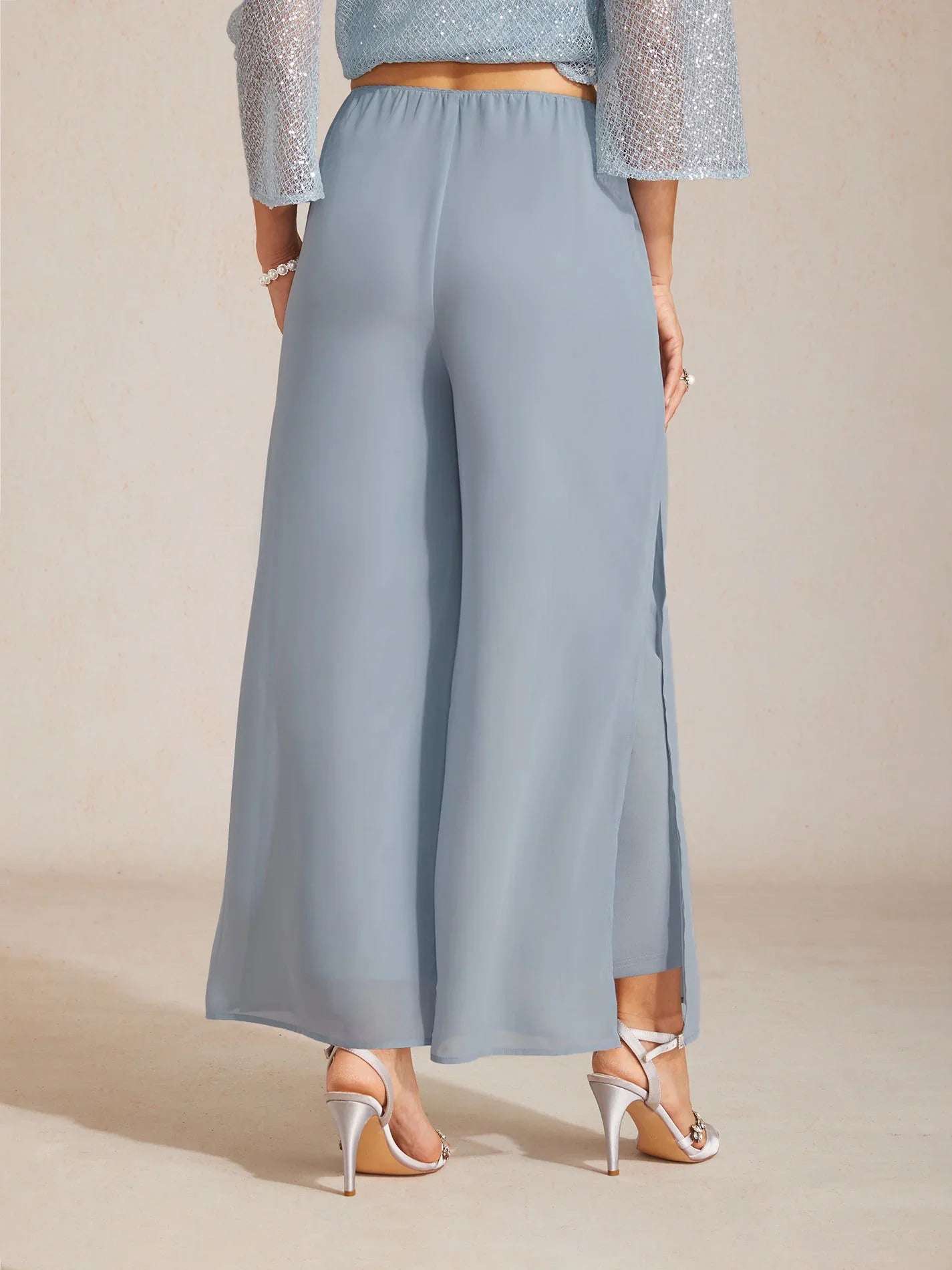 Straight Pants with Flowing Split Chiffon Layer