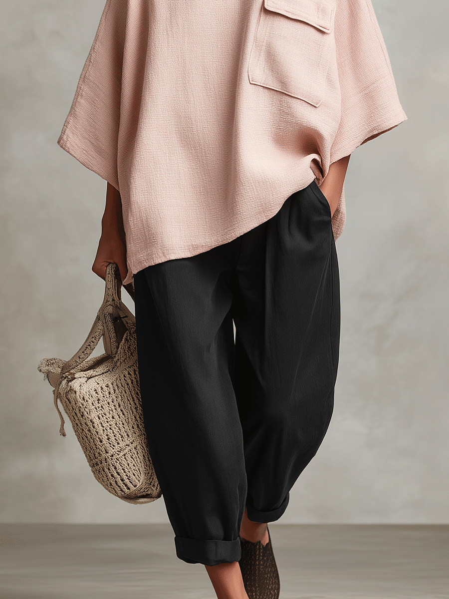 Pink Bohemian Women's Jumpsuit with Pockets and Straight Sleeves MDA0414I7I