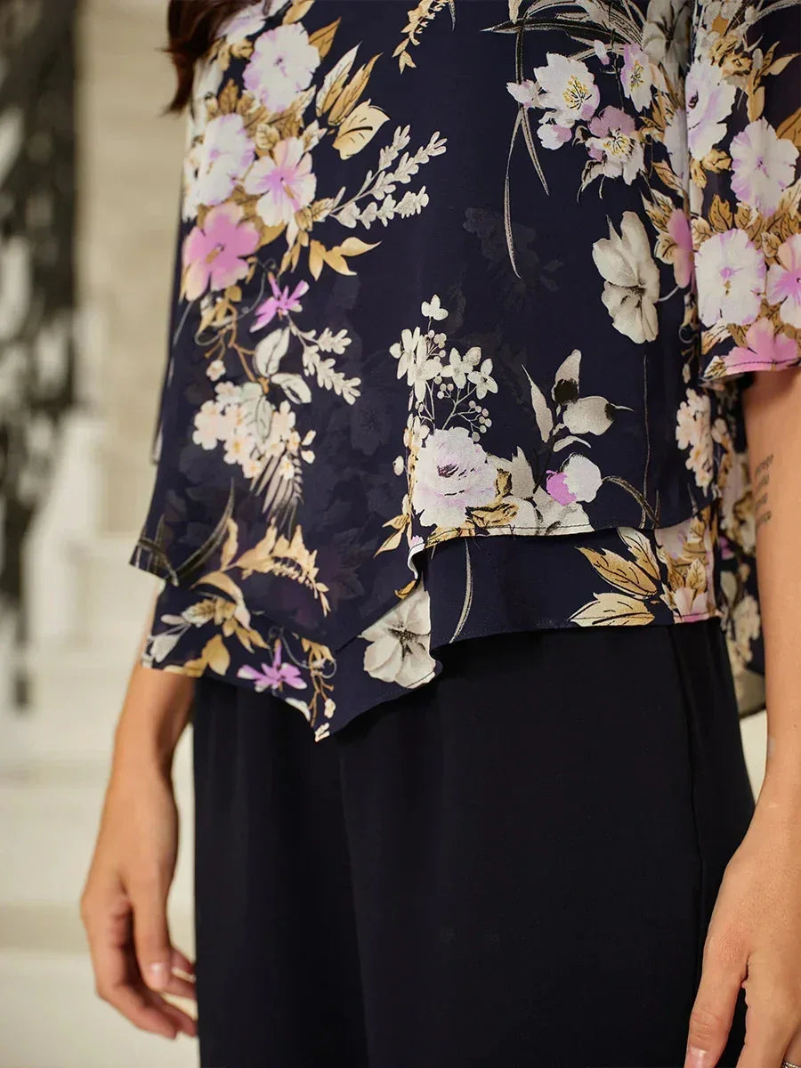 Floral Silk Top with Layered Hem
