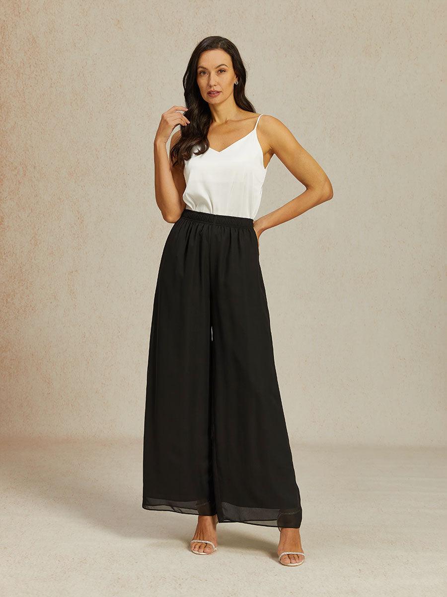 Wide Leg Chiffon Pants with Medium Height Elastic Waist