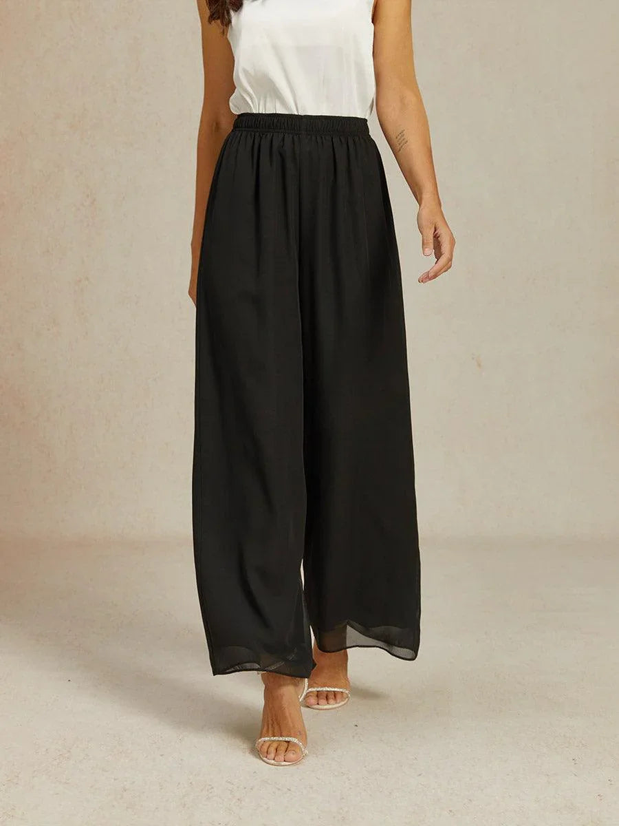 Wide Leg Chiffon Pants with Medium Height Elastic Waist