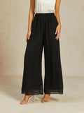 Wide Leg Chiffon Pants with Medium Height Elastic Waist