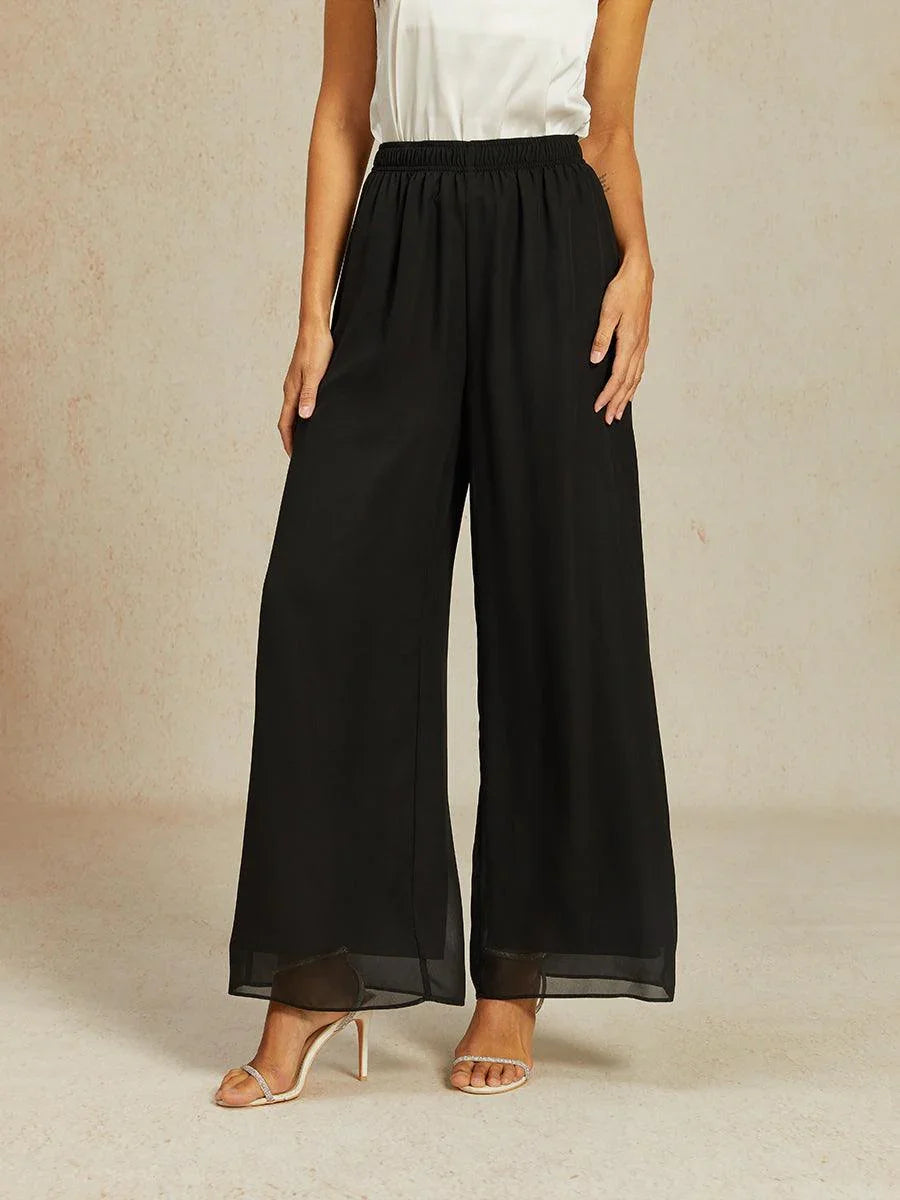Wide Leg Chiffon Pants with Medium Height Elastic Waist