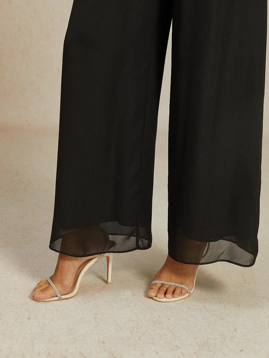 Wide Leg Chiffon Pants with Medium Height Elastic Waist