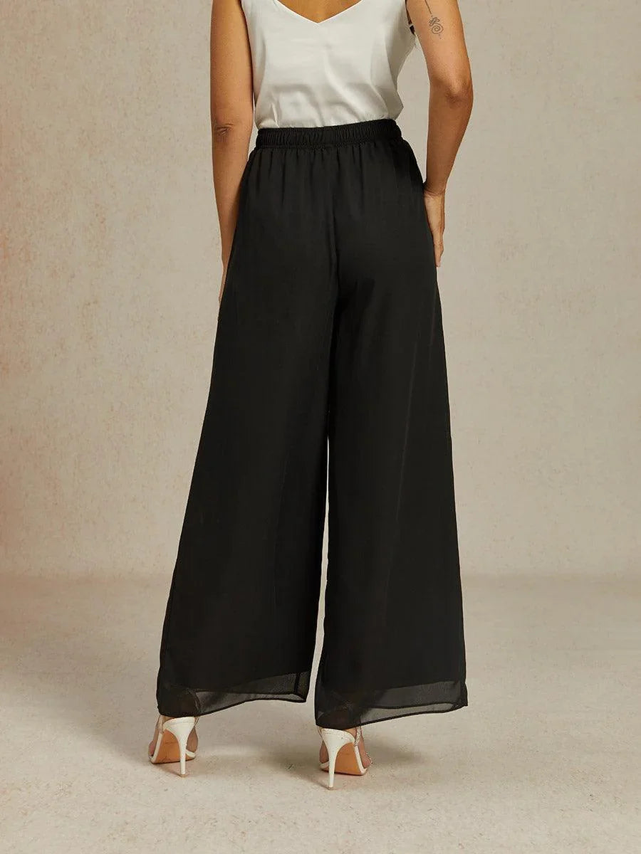 Wide Leg Chiffon Pants with Medium Height Elastic Waist