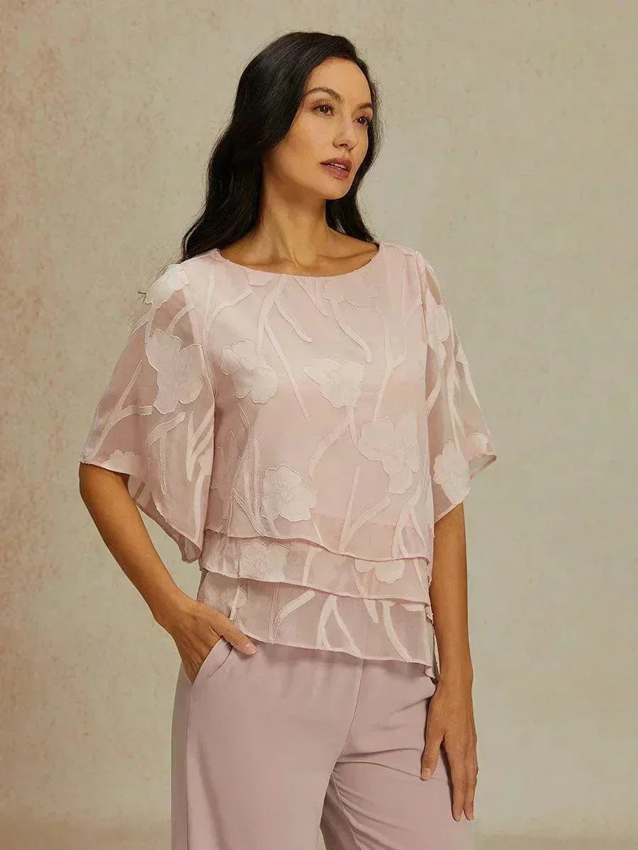 Layered chiffon blouse with floral pattern