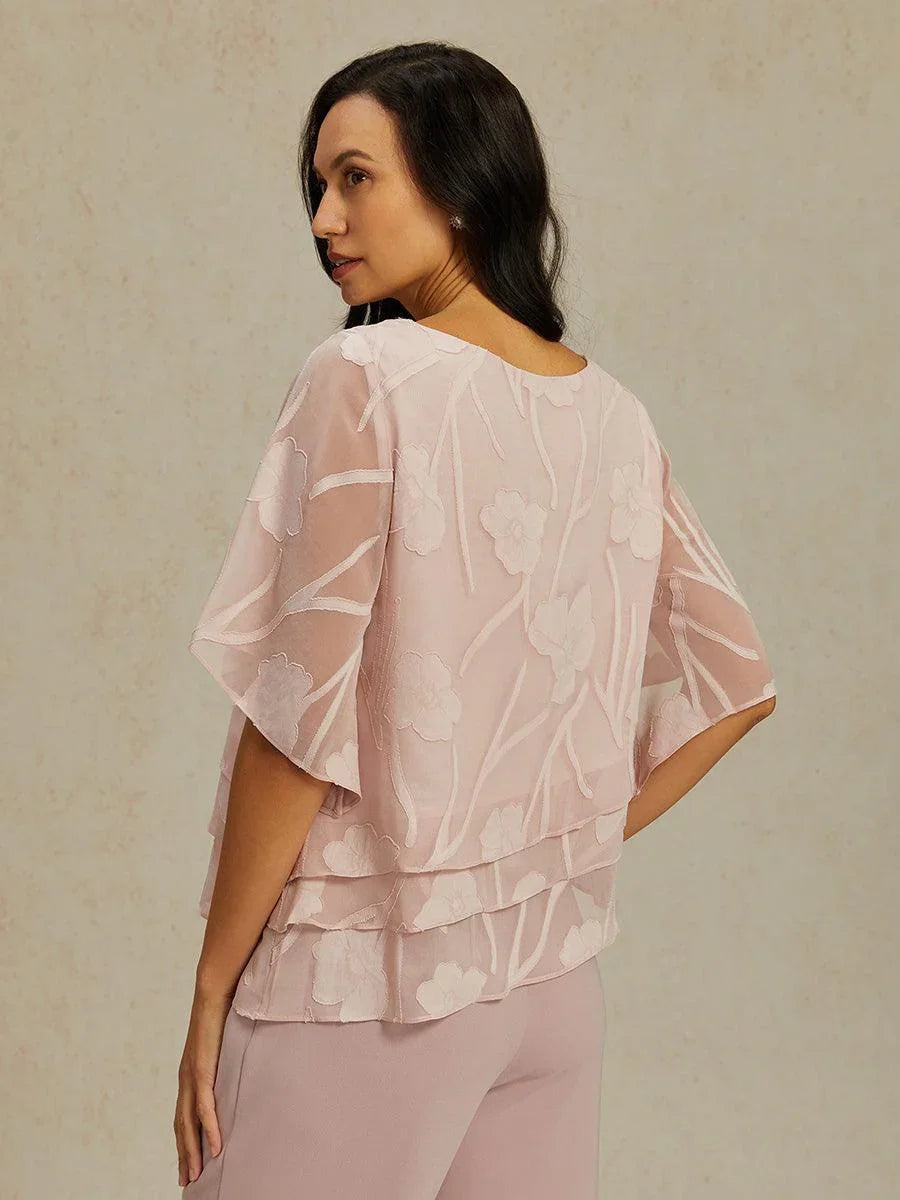 Layered chiffon blouse with flowers