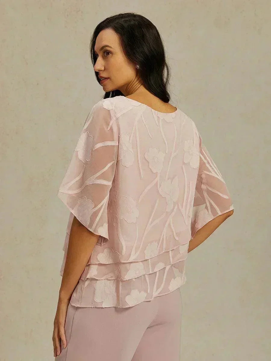 Layered chiffon blouse with floral pattern