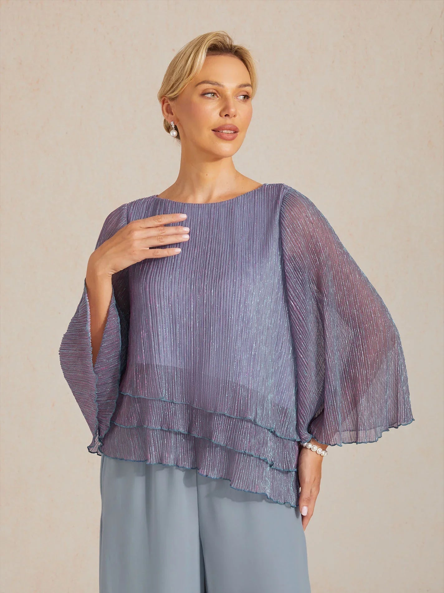 Asymmetrical Layered Metallic Silk Blouse