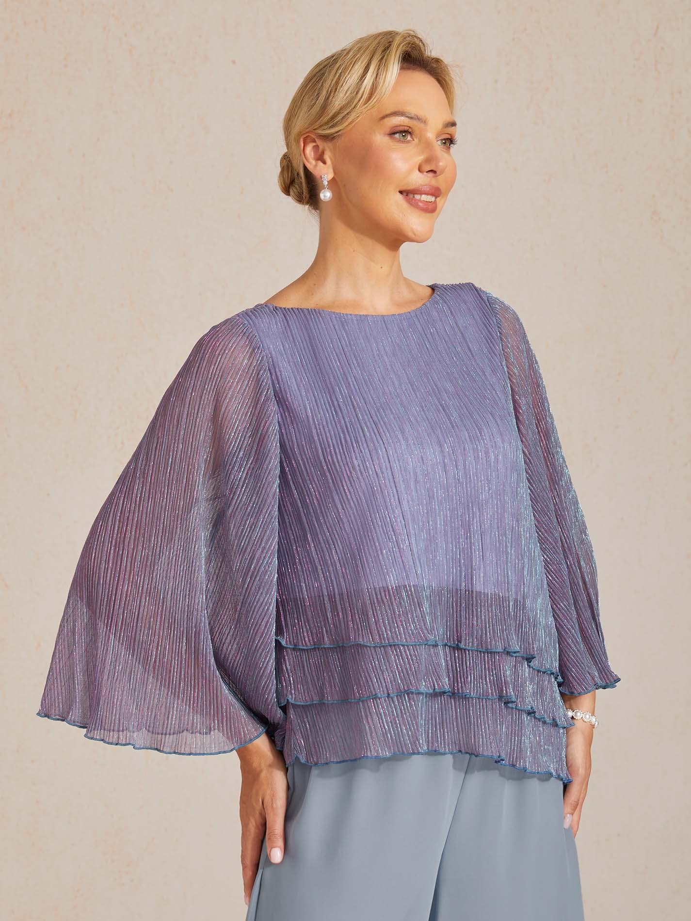 Asymmetrical Layered Metallic Silk Blouse