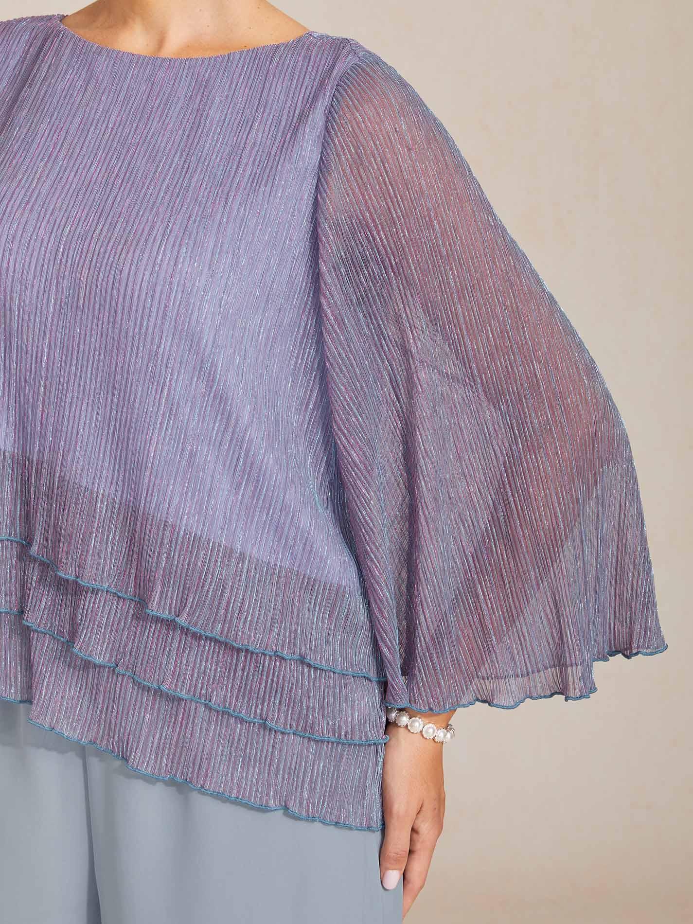 Asymmetrical Layered Shirt in Crinkled Metallic Chiffon