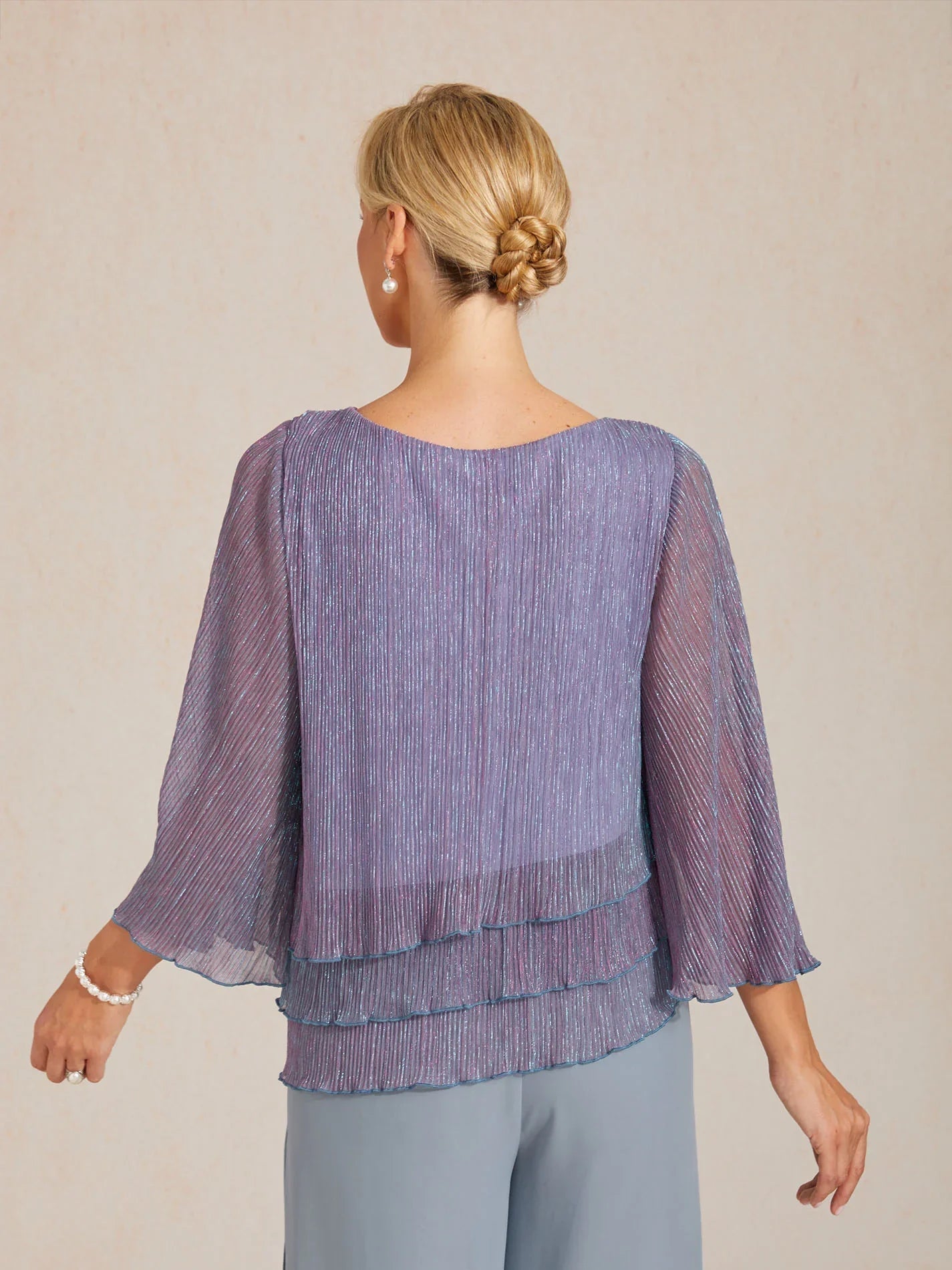 Asymmetrical Layered Shirt in Crinkled Metallic Chiffon