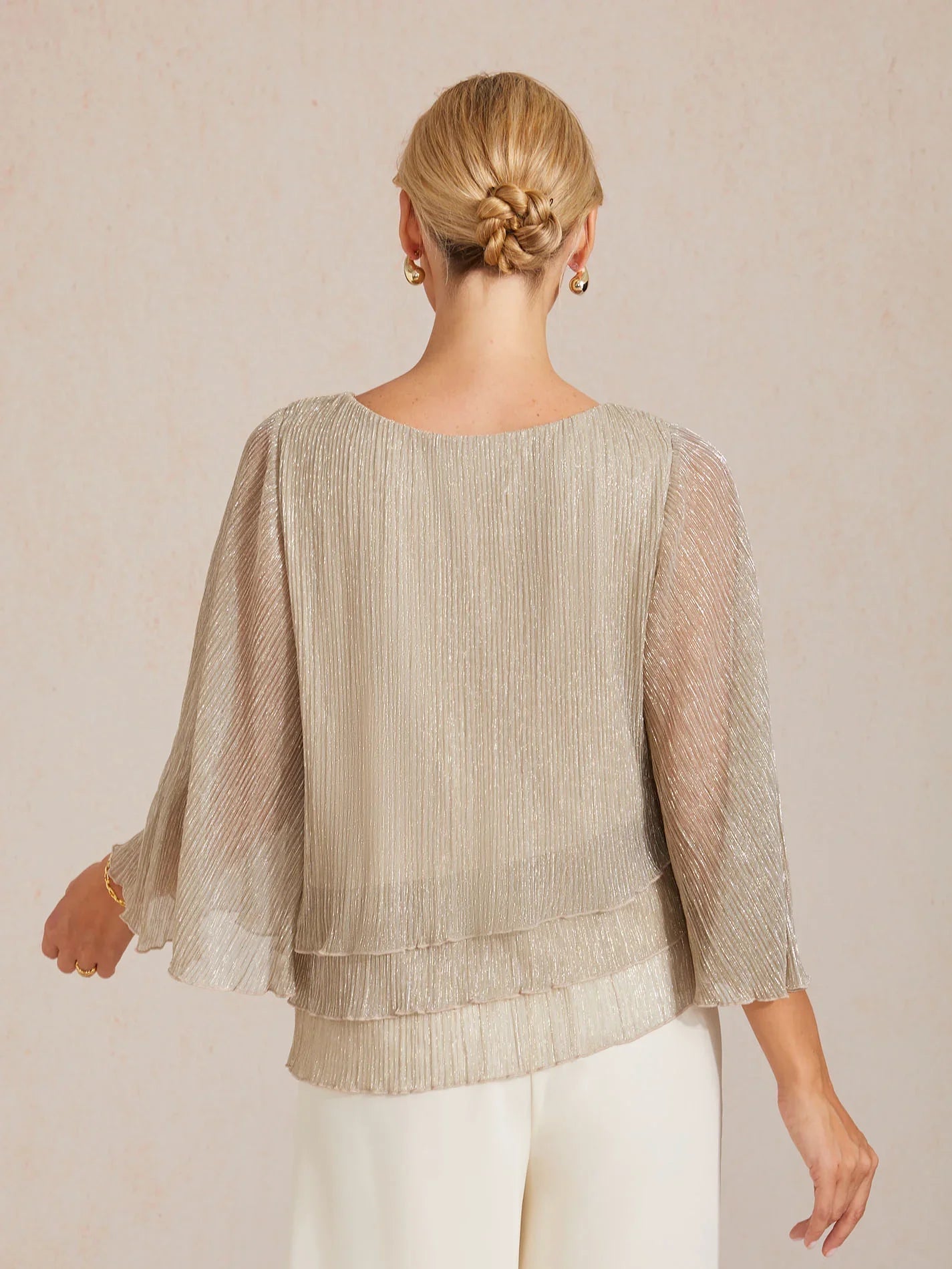 Asymmetrical Layered Shirt in Crinkled Metallic Chiffon