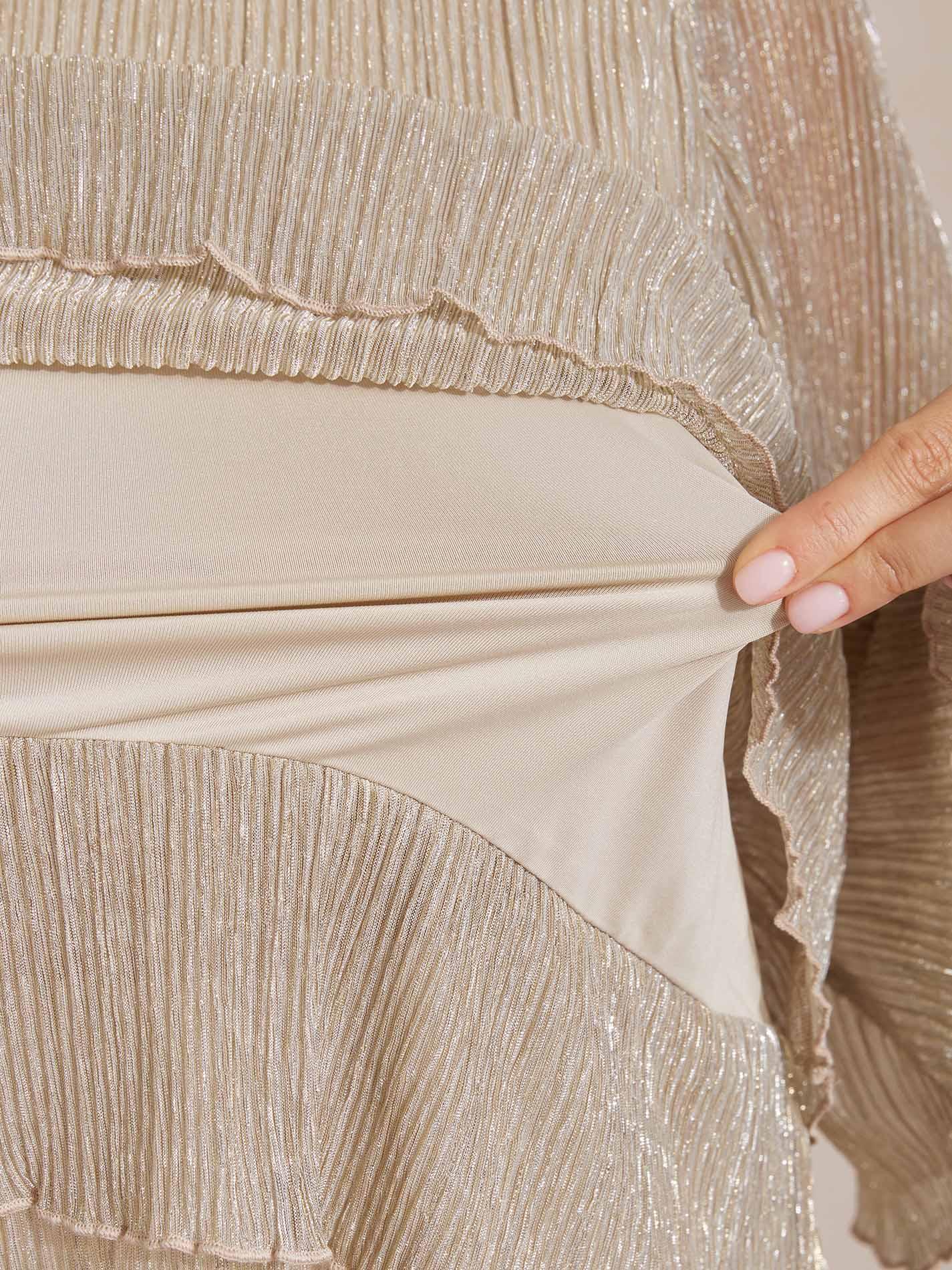 Asymmetrical Layered Shirt in Crinkled Metallic Chiffon