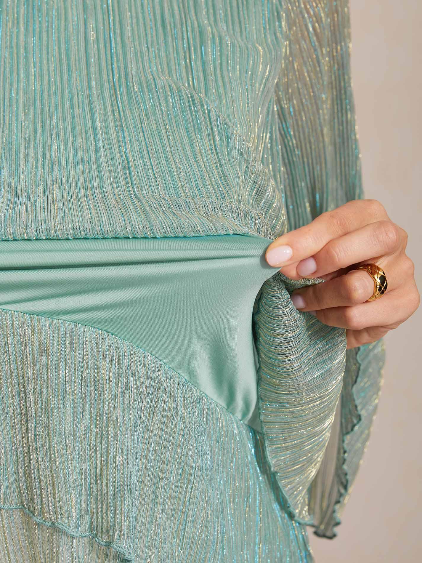 Asymmetrical Layered Shirt in Crinkled Metallic Chiffon