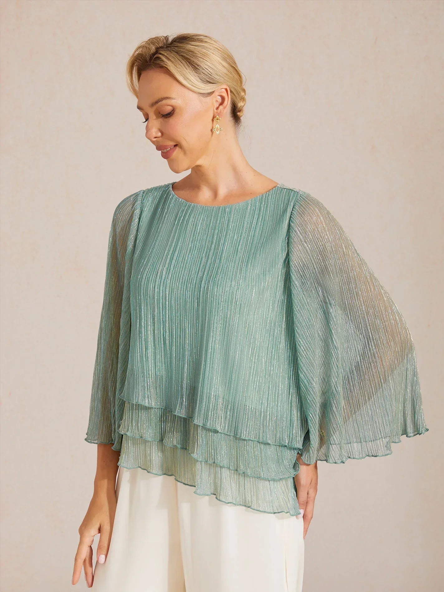 Asymmetrical Layered Metallic Silk Blouse