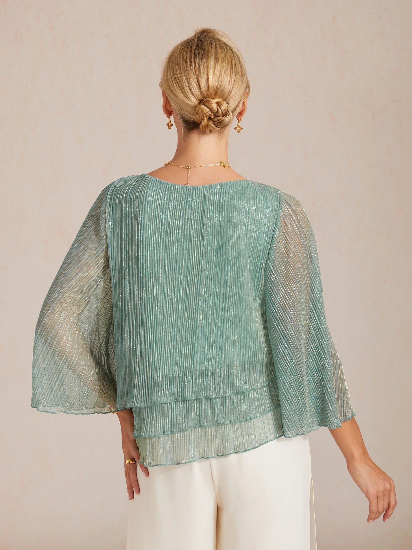 Asymmetrical Layered Metallic Silk Blouse