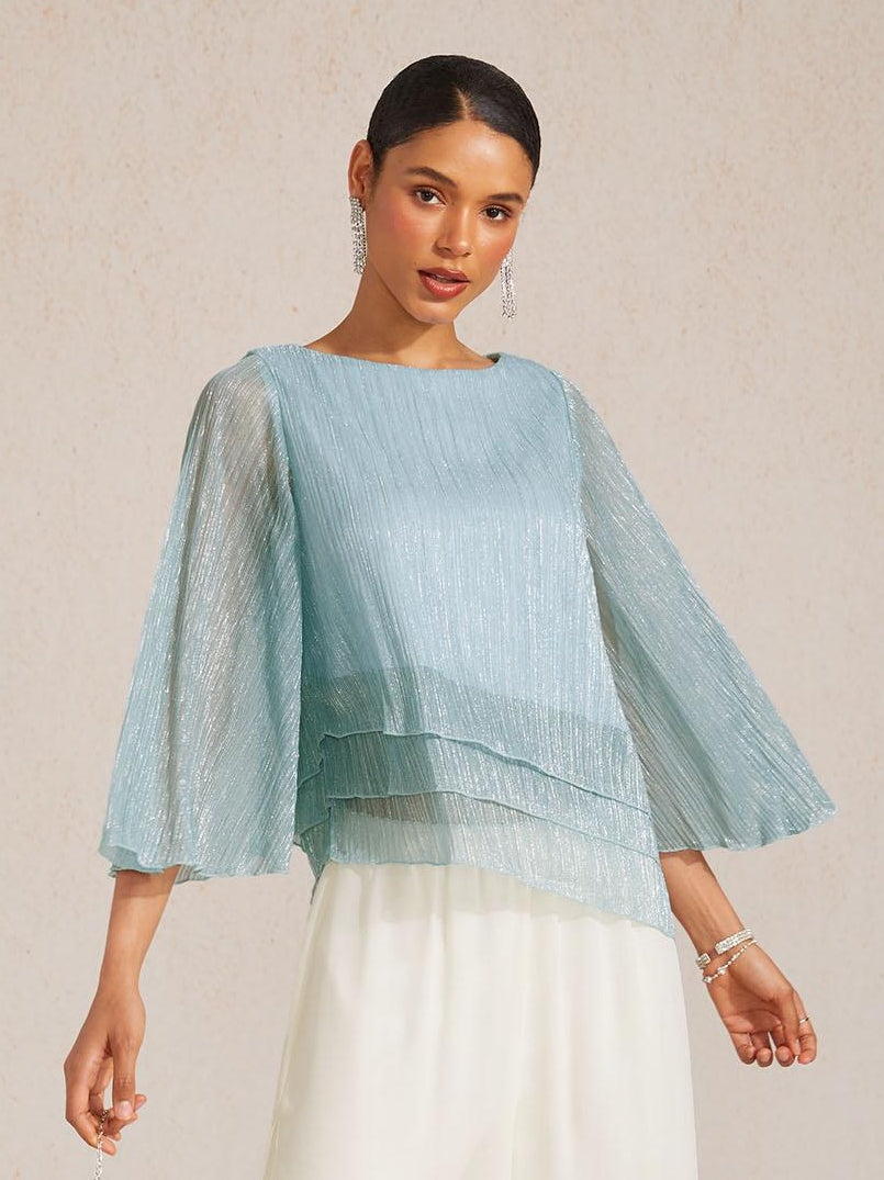Asymmetrical Layered Metallic Silk Blouse