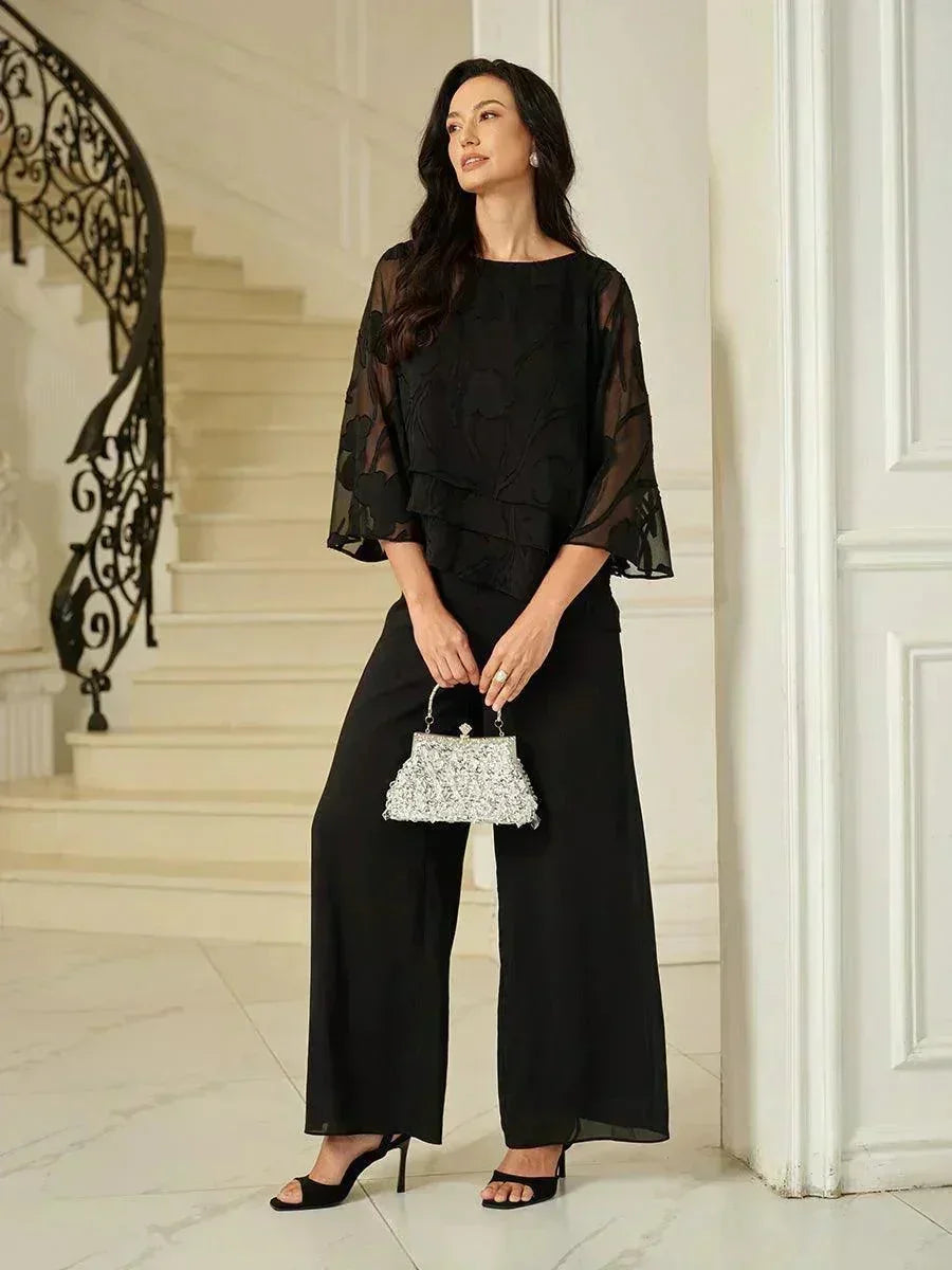 Layered chiffon blouse with floral pattern