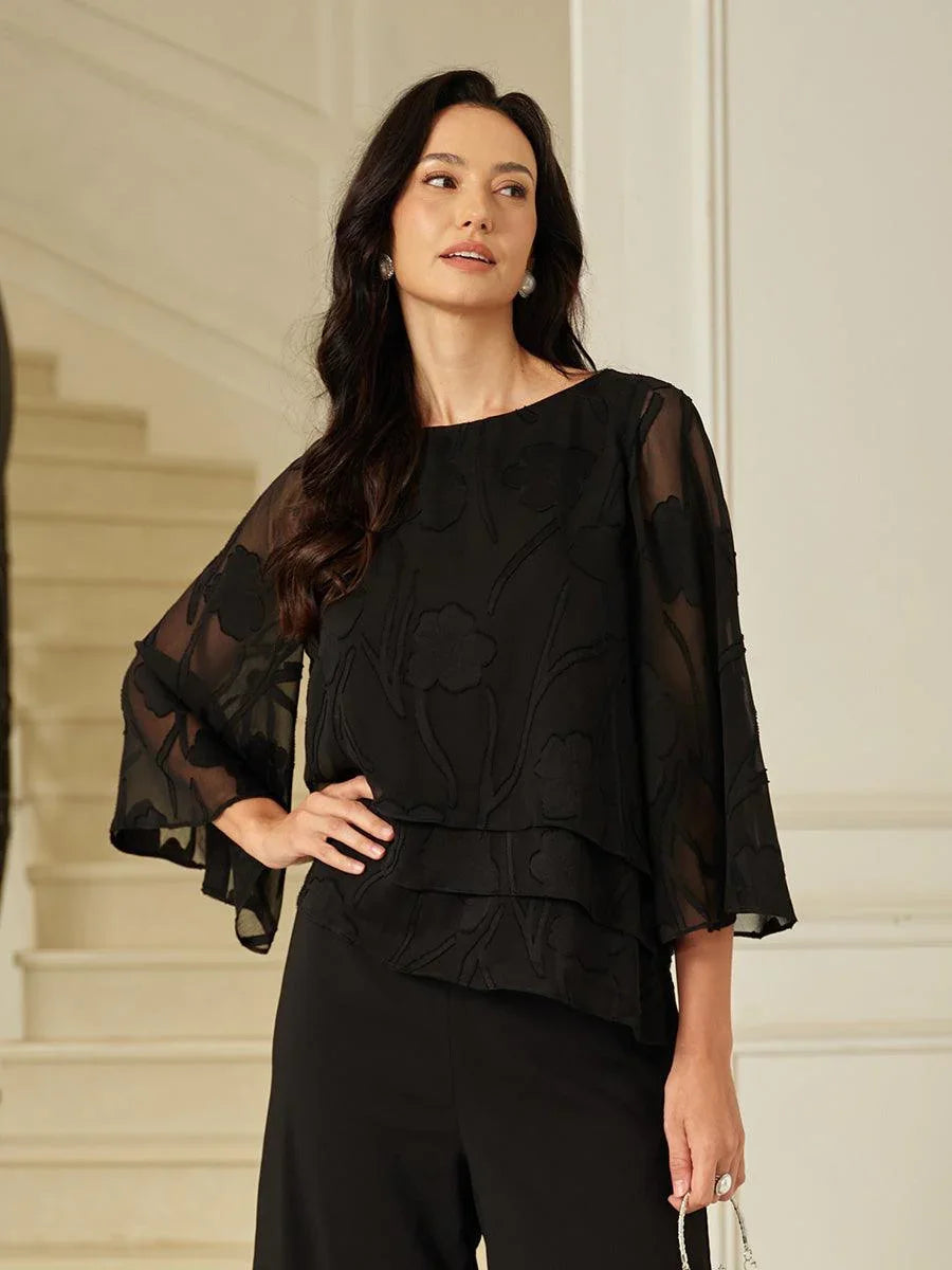 Layered chiffon blouse with flowers
