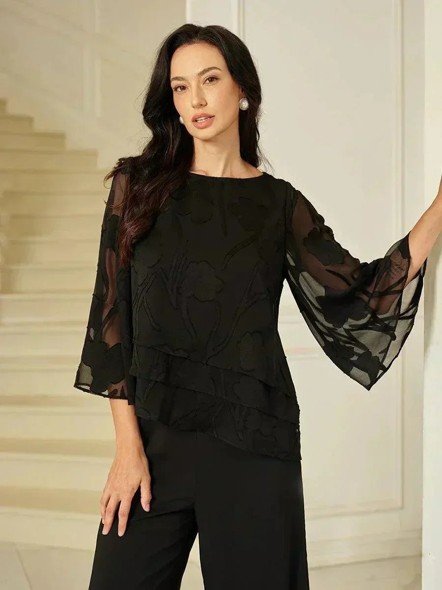 Layered chiffon blouse with floral pattern