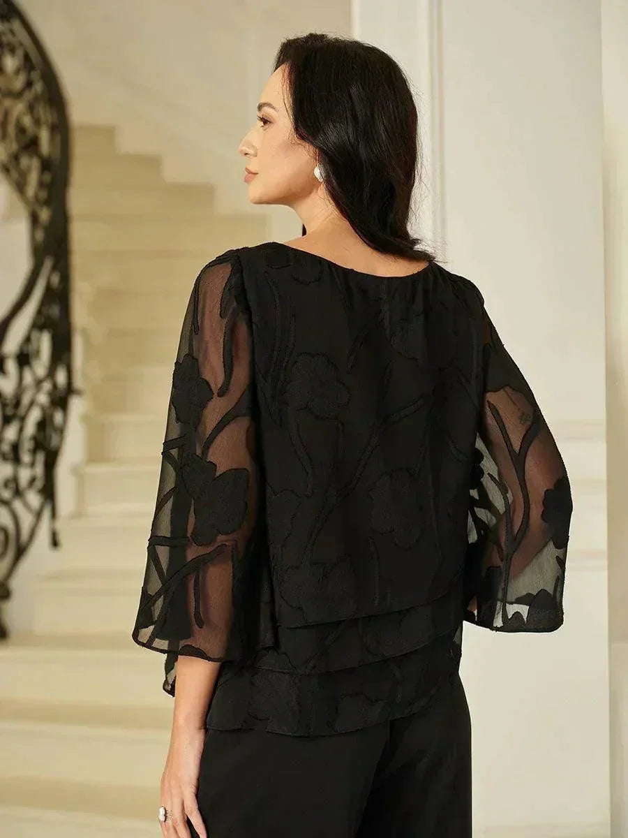 Layered chiffon blouse with floral pattern