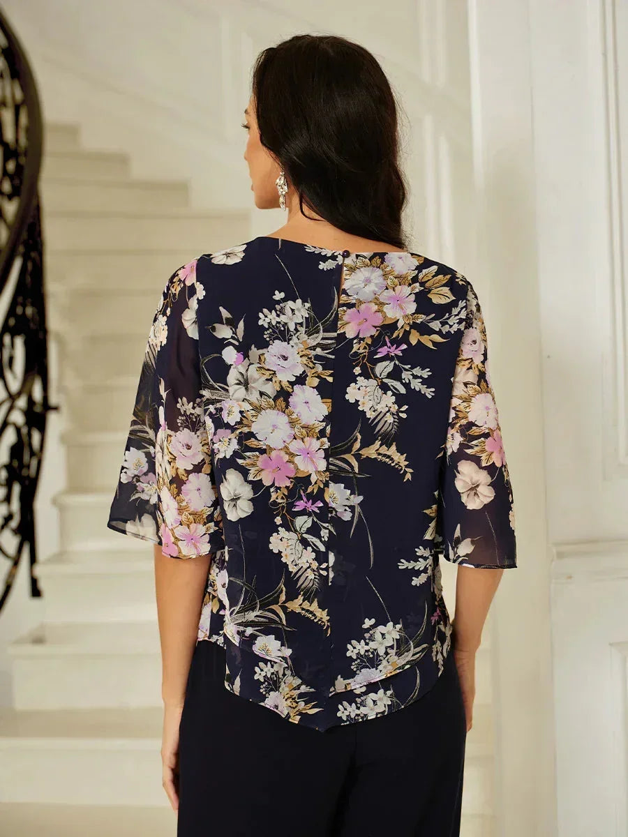 Floral Silk Top with Layered Hem